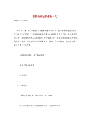 项目经理述职报告(九)
