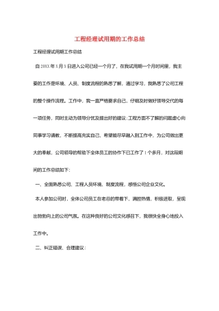 项目经理试用期的工作总结