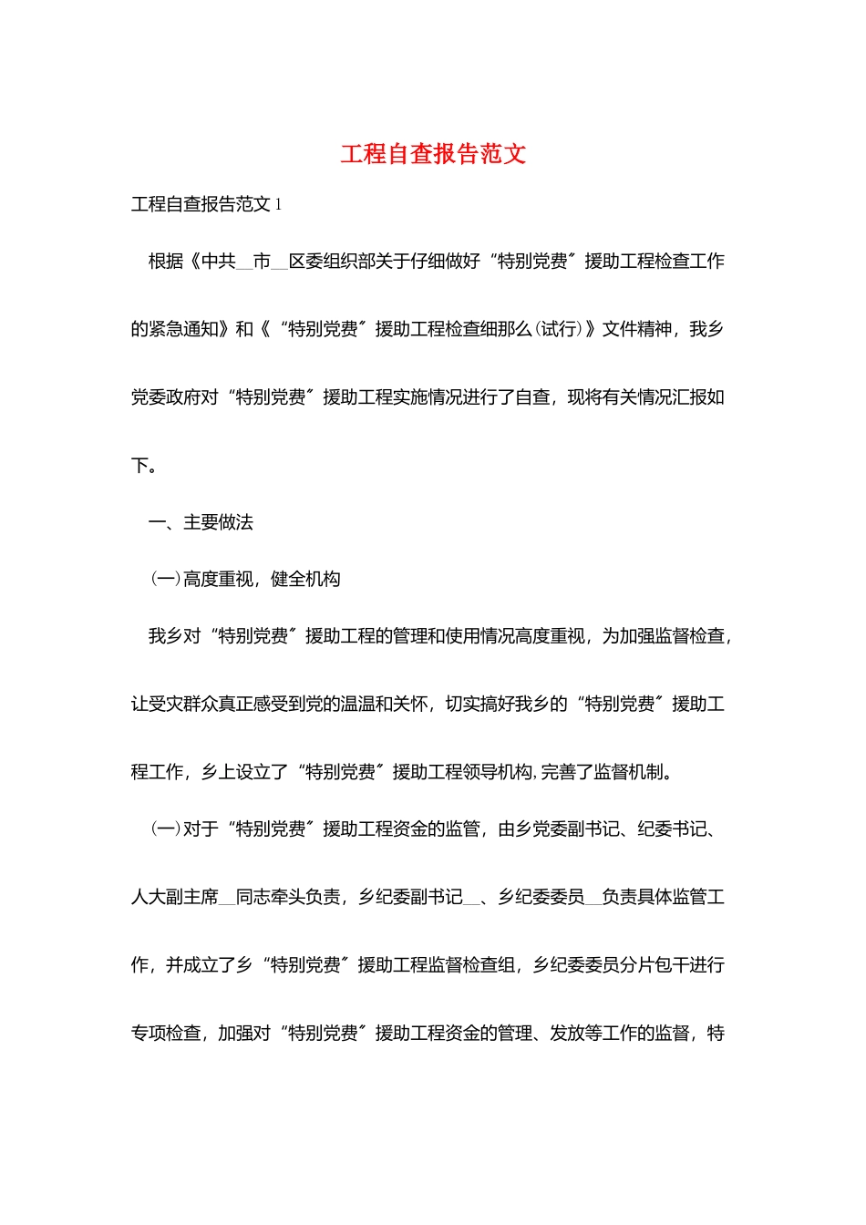 项目自查报告范文_第1页