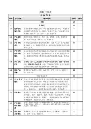 项目评分表格模板（正式版）