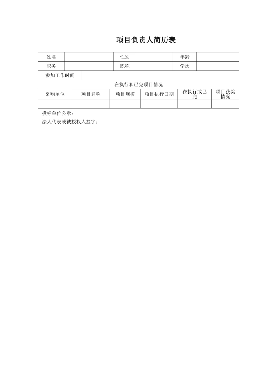 项目负责人简历表（标准版）_第1页