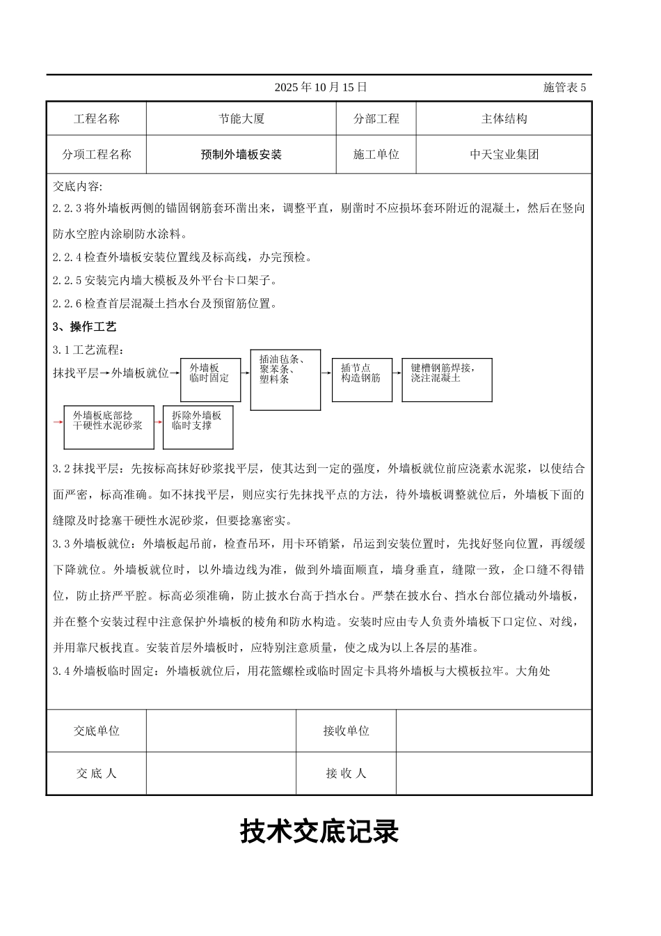 预制外墙板安装交底记录_第2页