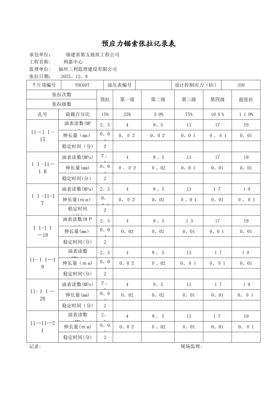 预应力锚索张拉记录表_第3页