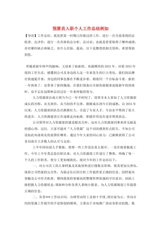 预算员入职个人工作总结示例