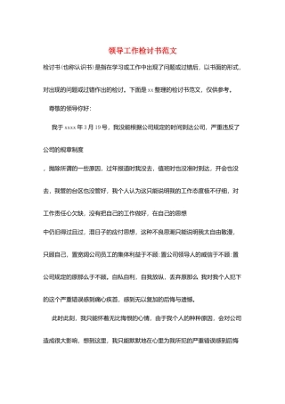 领导工作检讨书范文