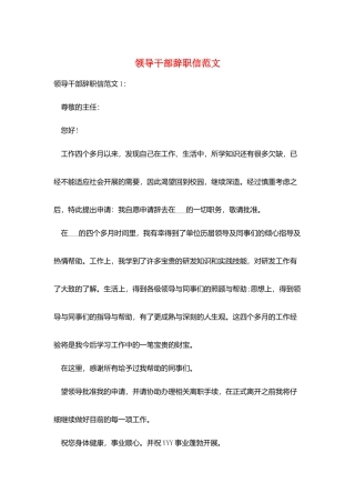 领导干部辞职信范文