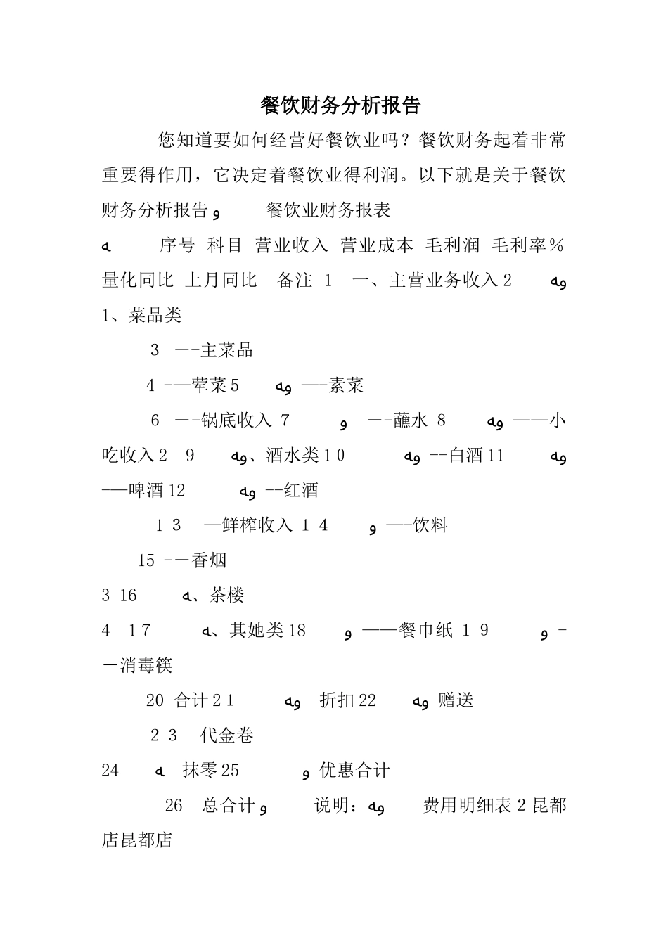 餐饮财务分析报告_第1页