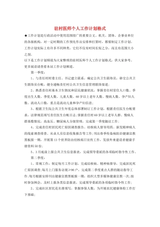 驻村医师个人工作计划格式
