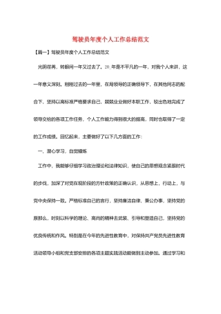 驾驶员年度个人工作总结范文