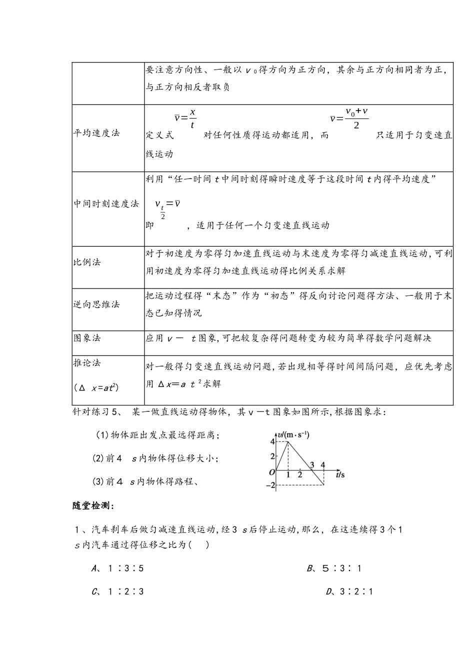 高一物理人教版必修一2.4.1专题：运动学公式的应用（无答案）_第3页