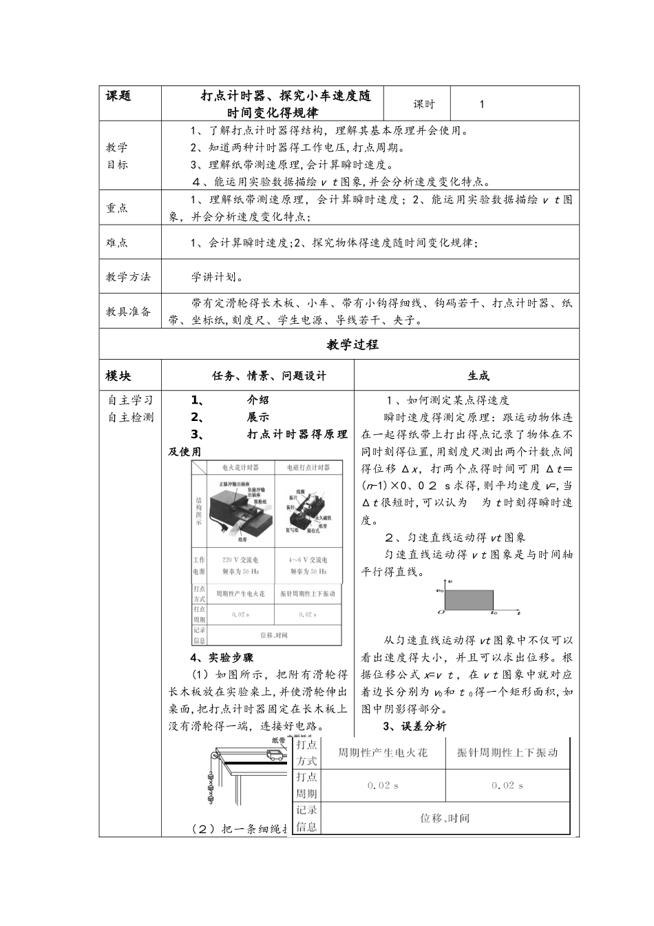 高一物理教案2.1探究小车速度随时间变化的规律_第1页