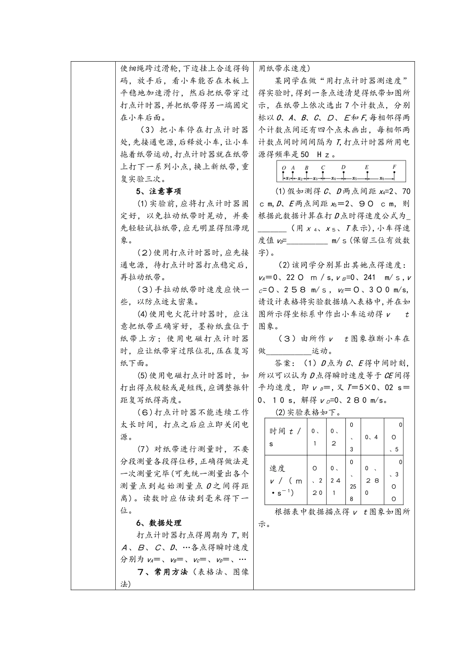 高一物理教案2.1探究小车速度随时间变化的规律_第2页