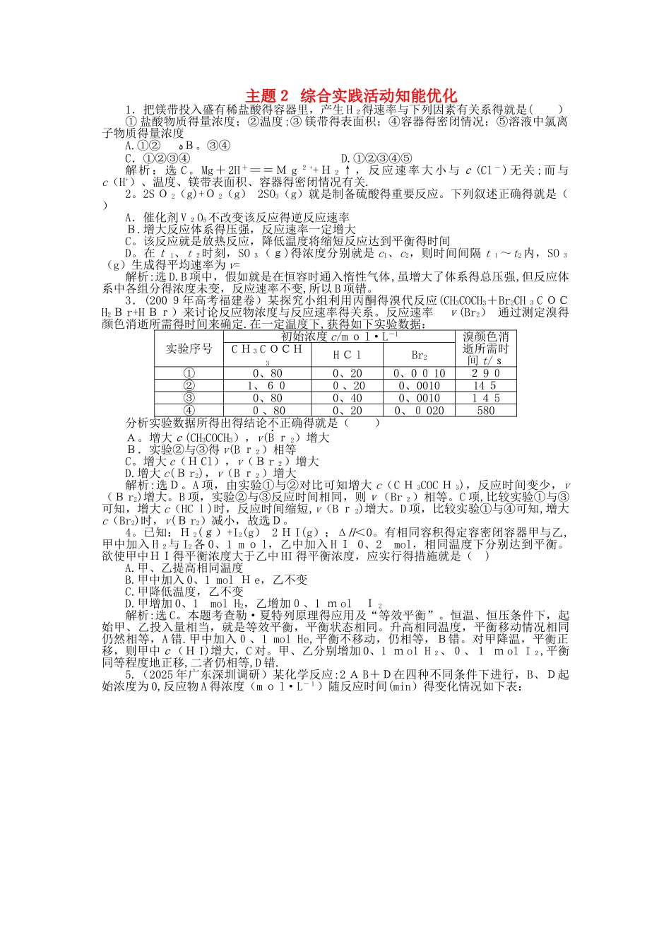 高中化学主题2综合实践活动知能优化训练鲁科版_第1页