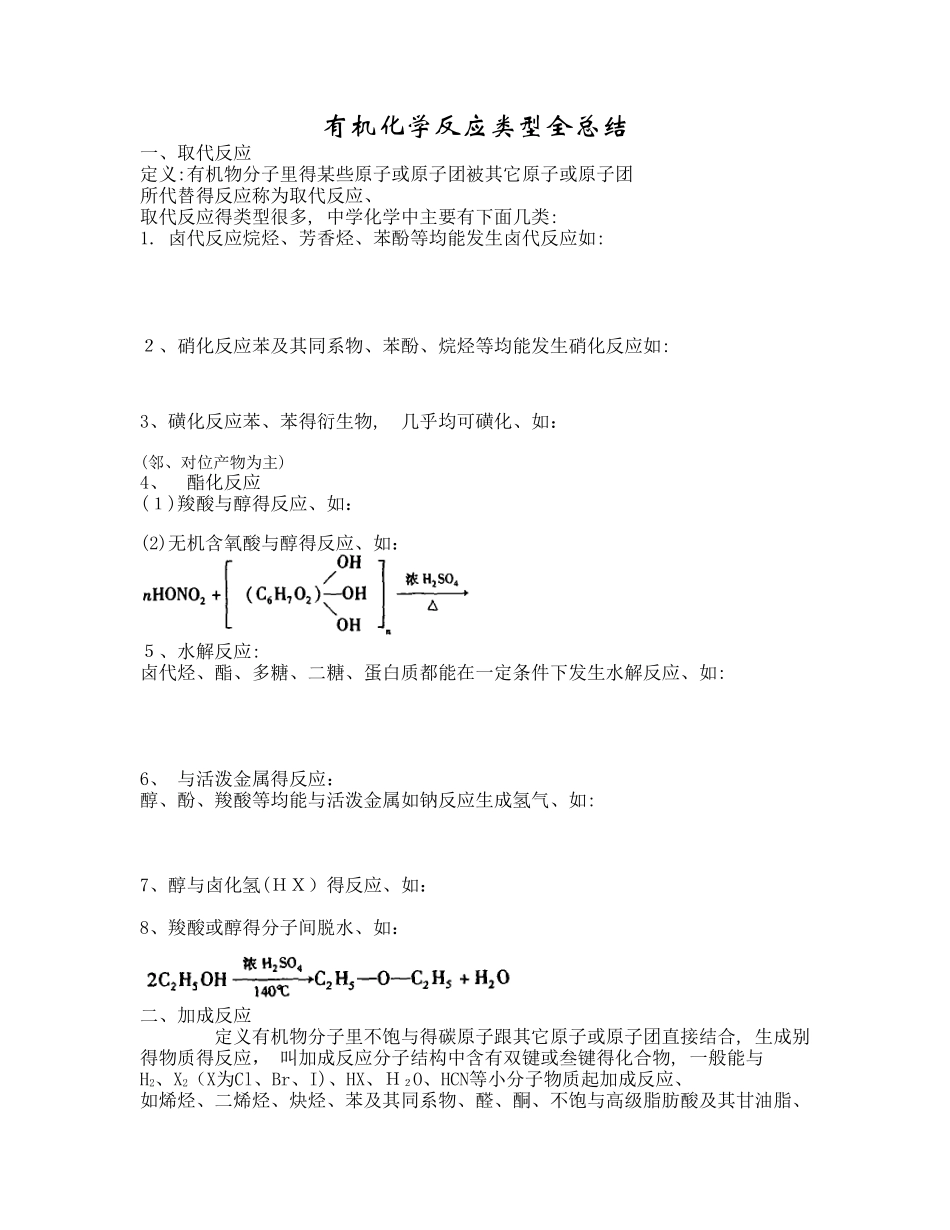 高中化学有机化学反应类型全总结_第1页