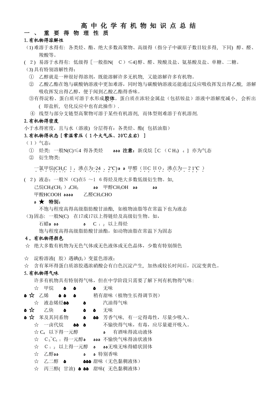 高中化学有机化合物知识点总结_第1页
