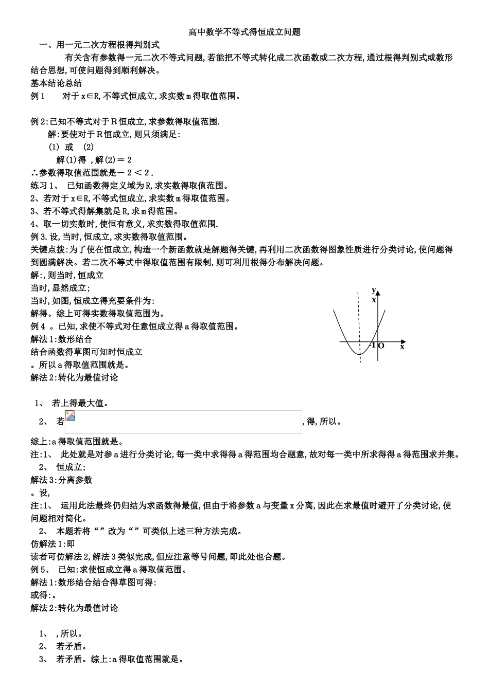高中含参不等式的恒成立问题整理版_第1页