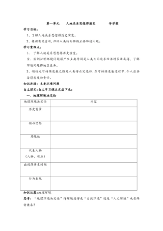高中地理鲁教版必修三 2.1《人地思想关系的演变》导学案