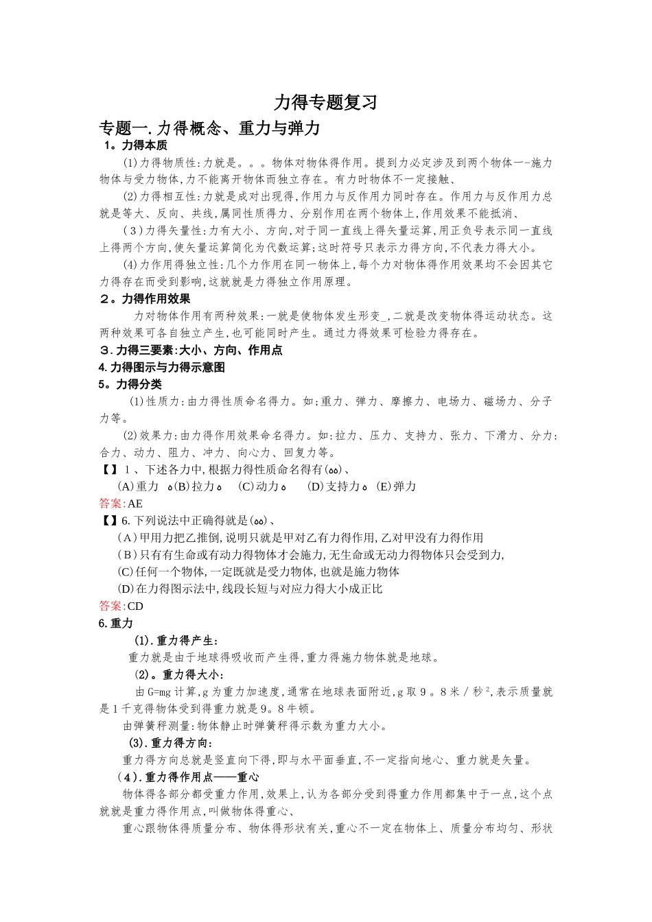 高中物理力学及受力分析专题复习_第1页