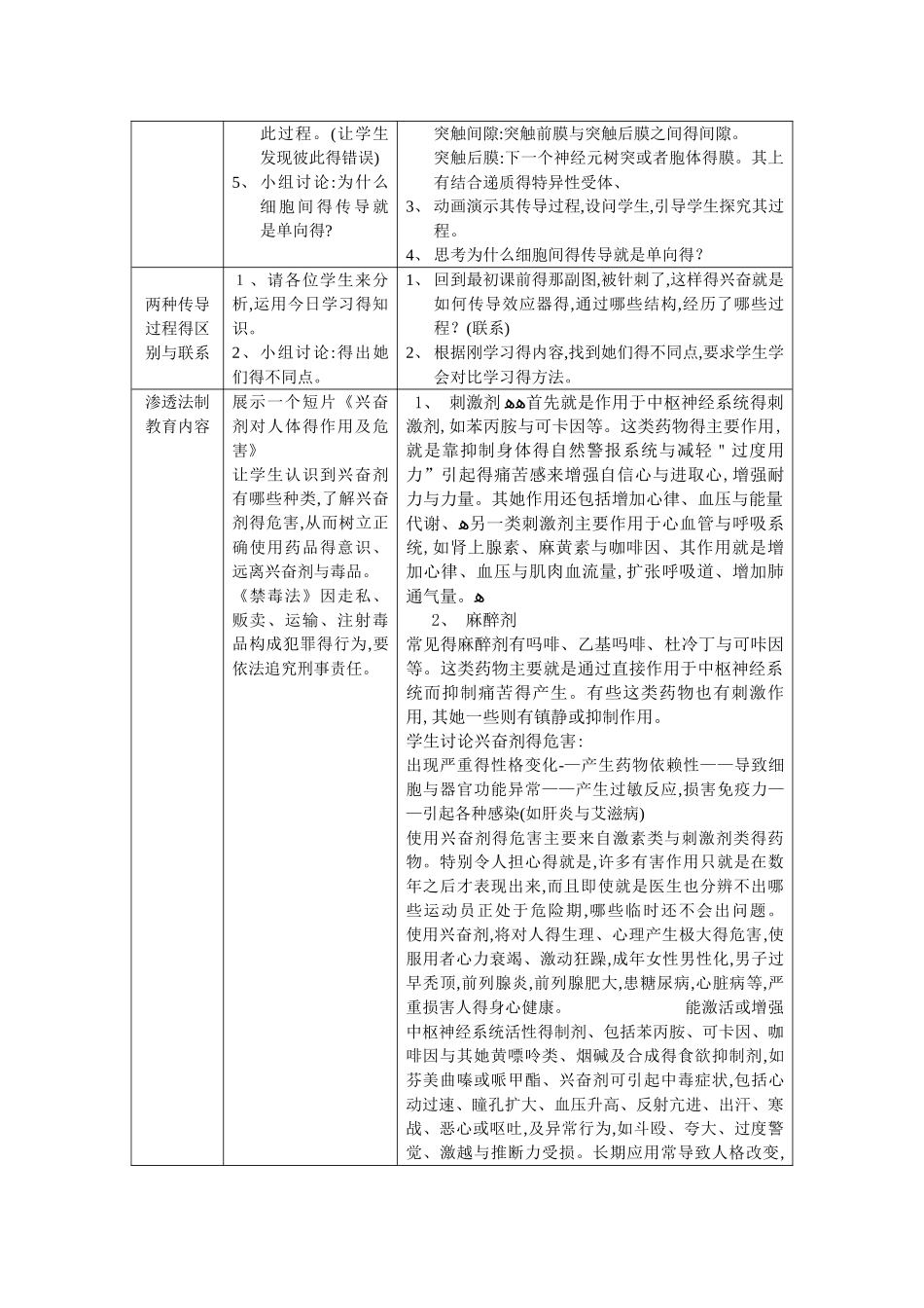 高中生物学科渗透法制教育教案——《神经调节的基本过程》_第3页