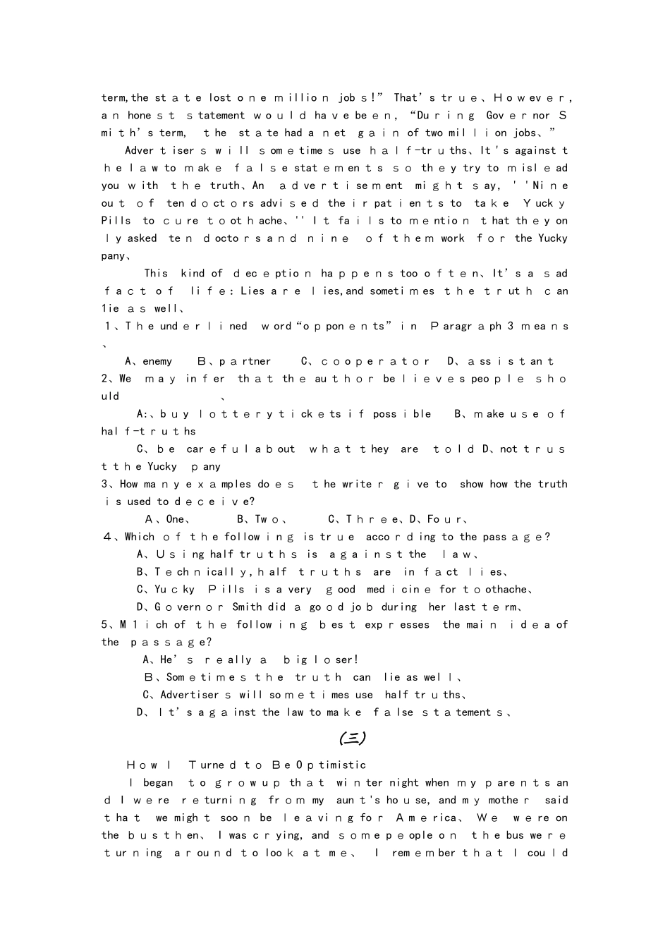 高中英语阅读理解日常生活类训练_第3页