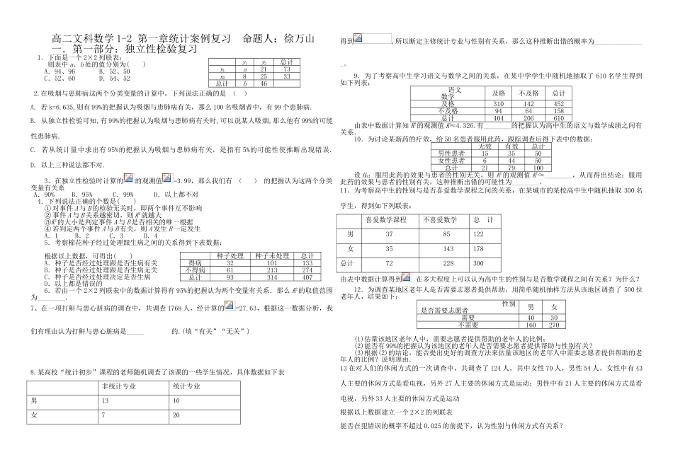 高二文科统计案例复习提纲_第1页