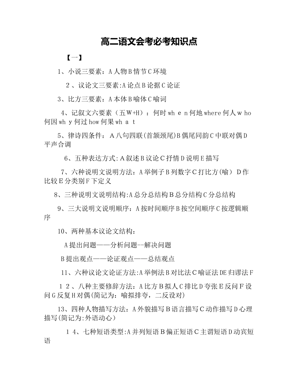 高二语文会考必考知识点_第1页