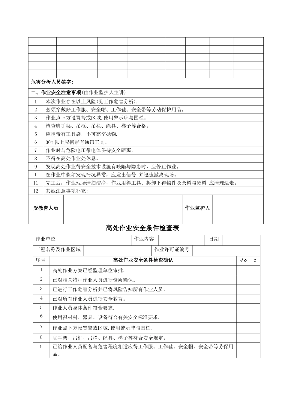 高处作业许可证及相关表格_第2页