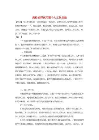 高校教师试用期个人工作总结