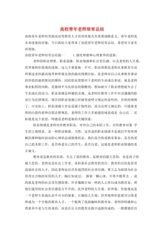 高校青年教师培养总结