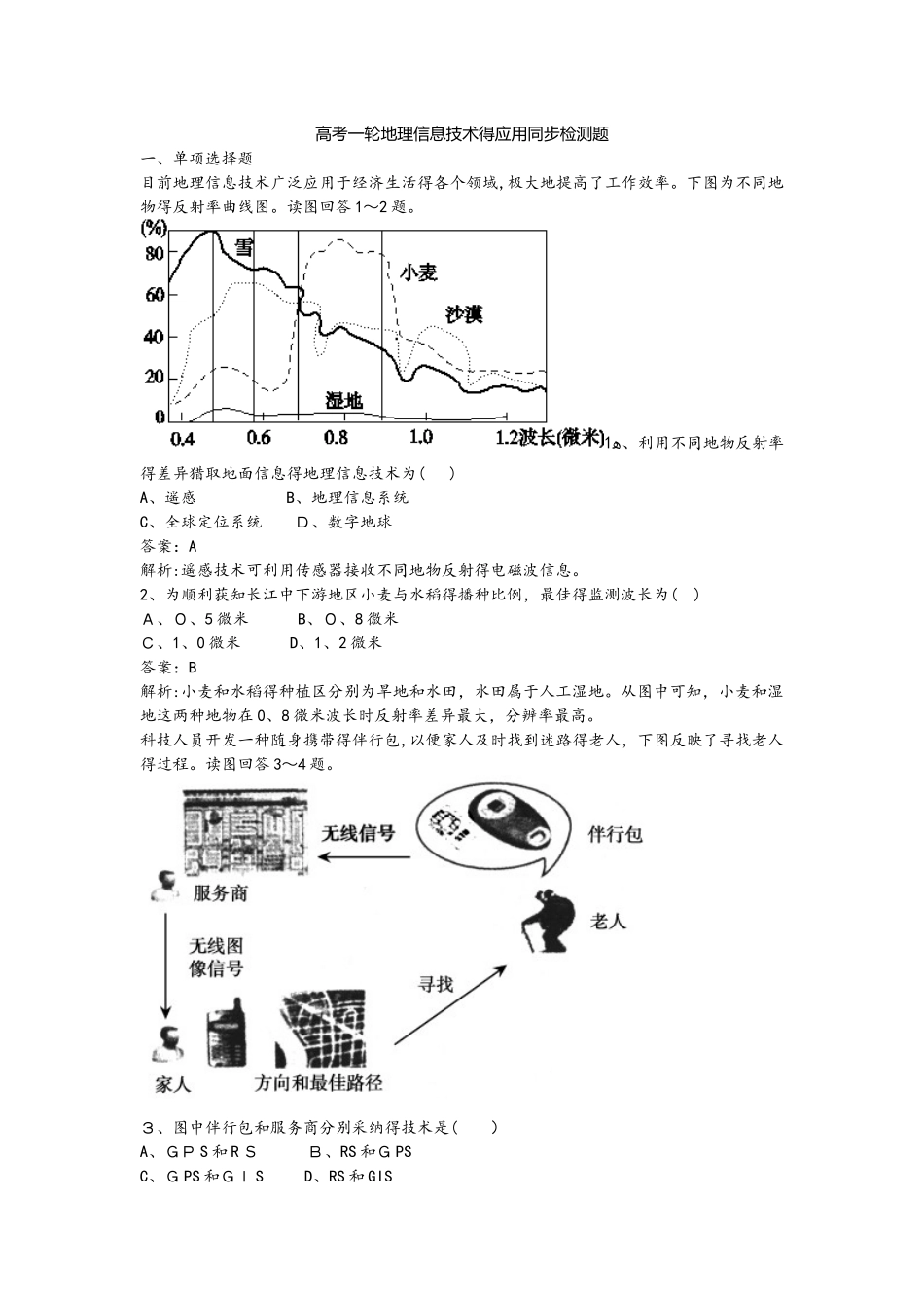 高考一轮地理信息技术的应用同步检测题_第1页