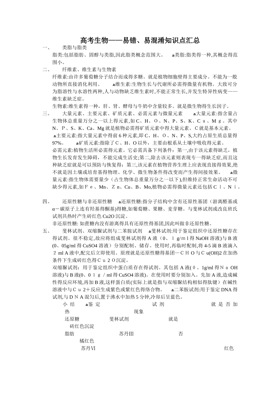 高考生物——易错、易混淆知识点汇总_第1页