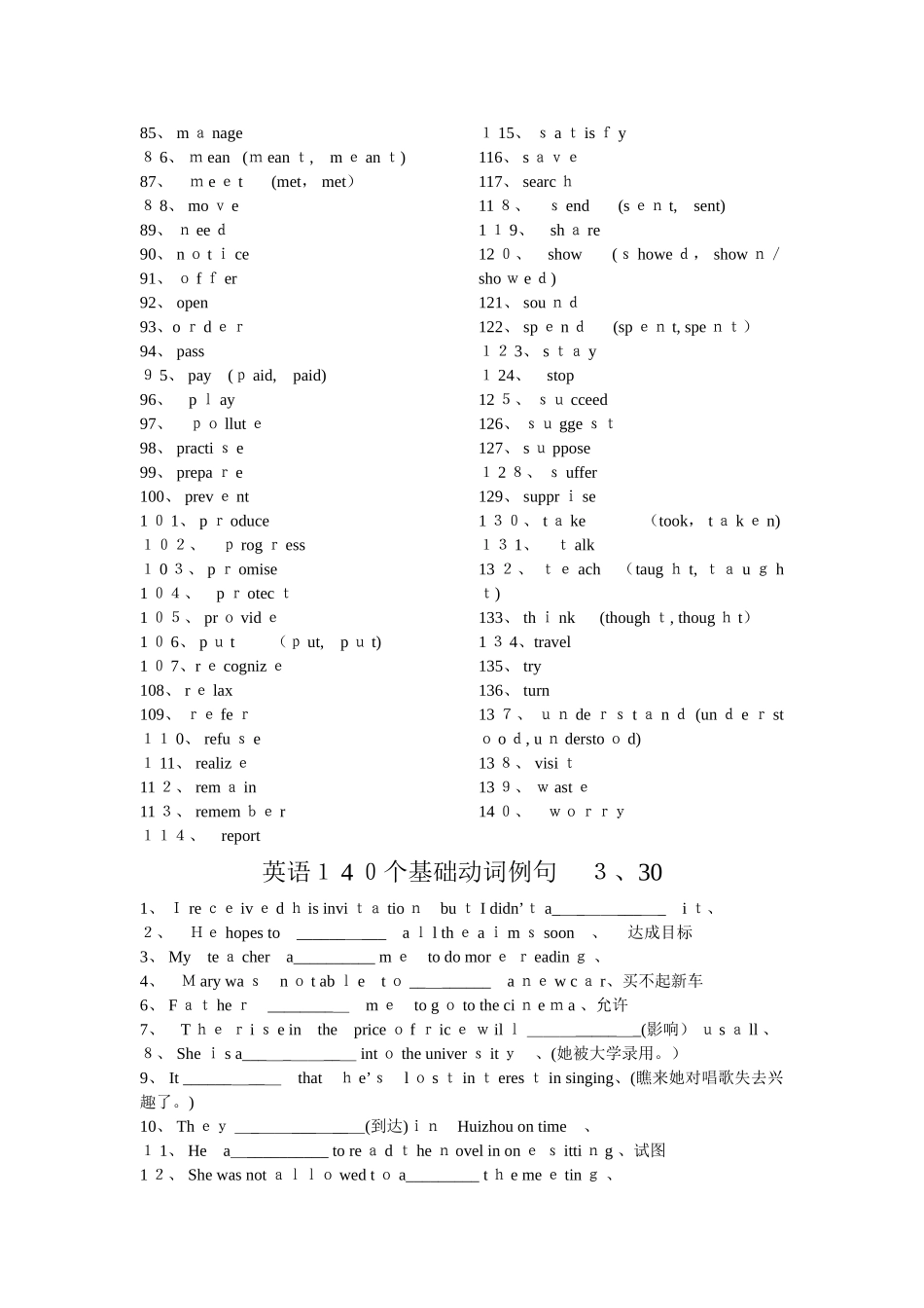 高考英语140个基础动词例句_第2页