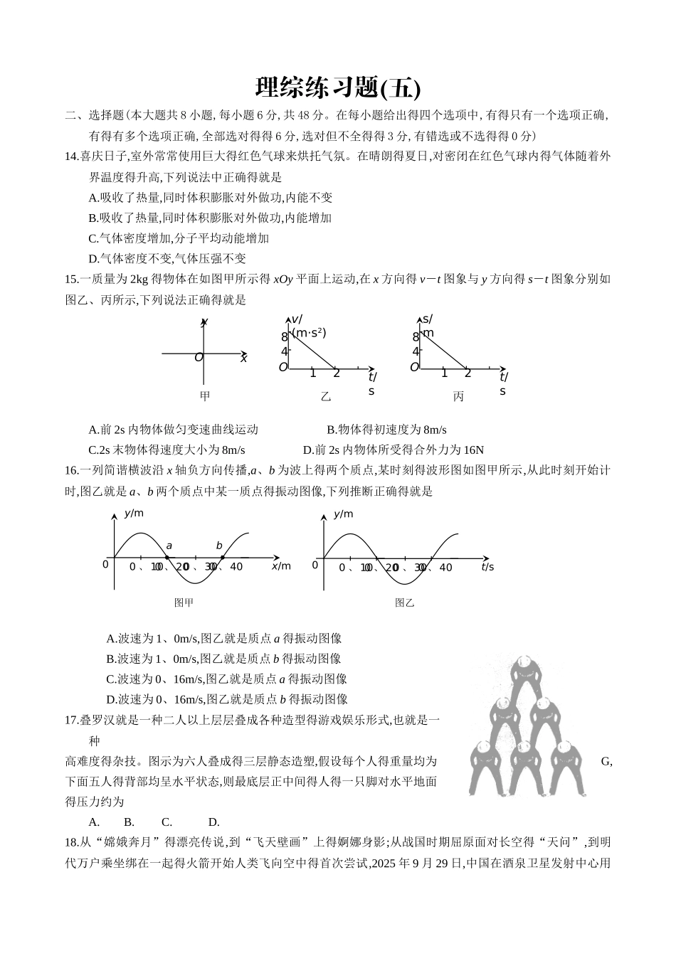 高考理综物理专题训练_第1页