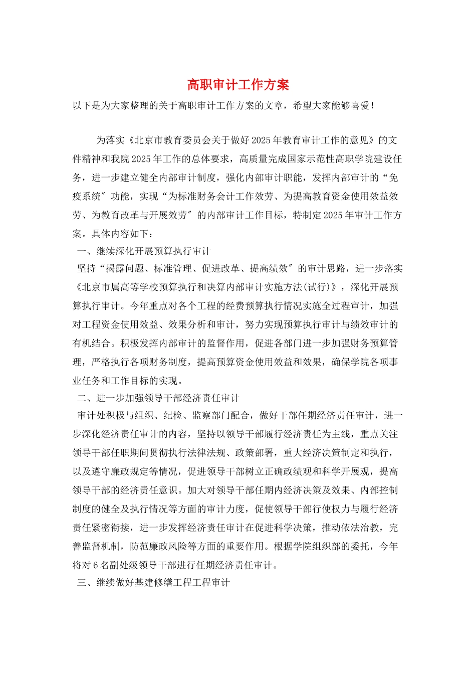 高职审计工作计划_第1页