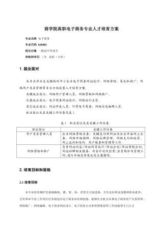 高职电子商务人才培养专项方案