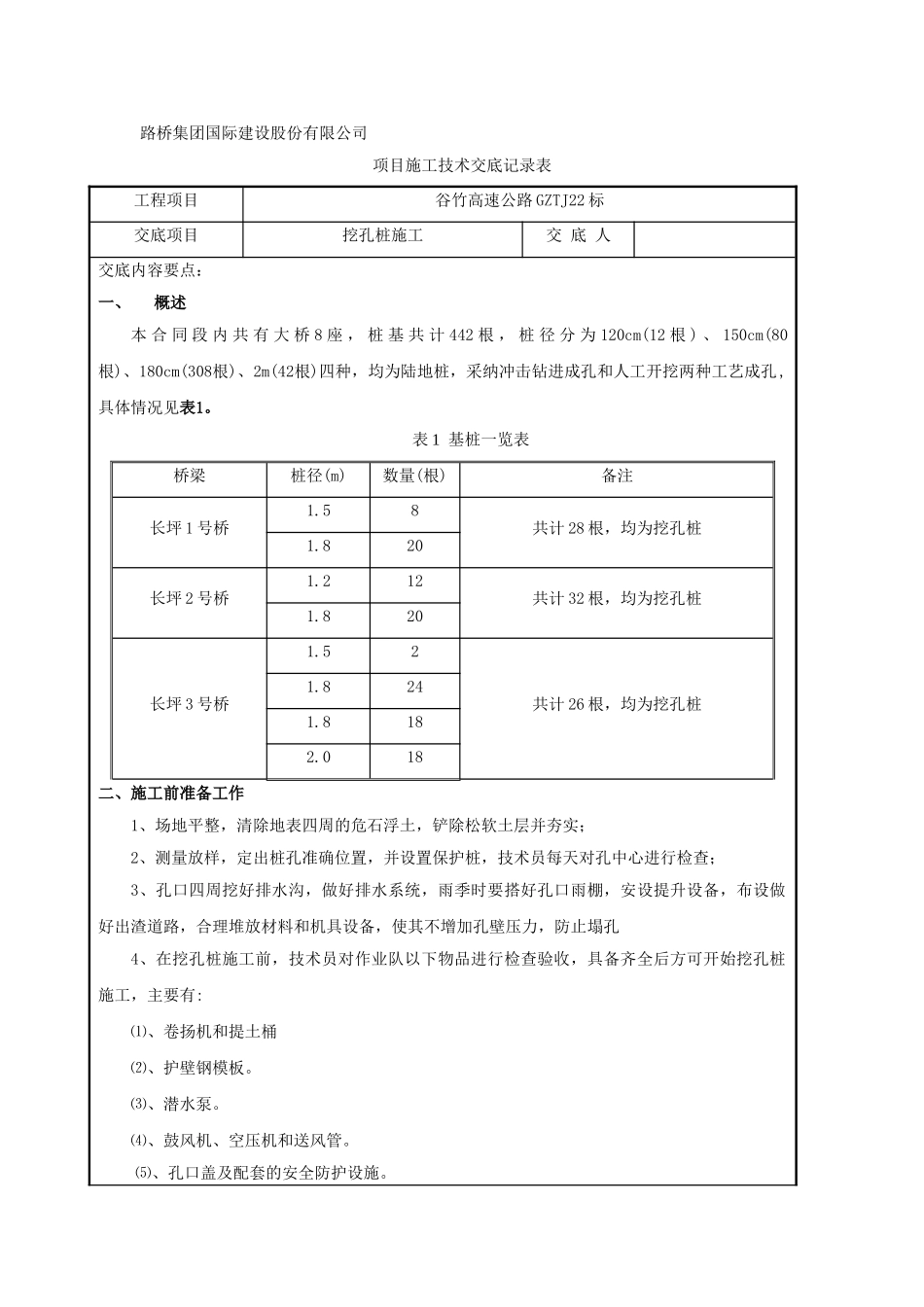 高速公路挖孔桩施工技术交底_第1页
