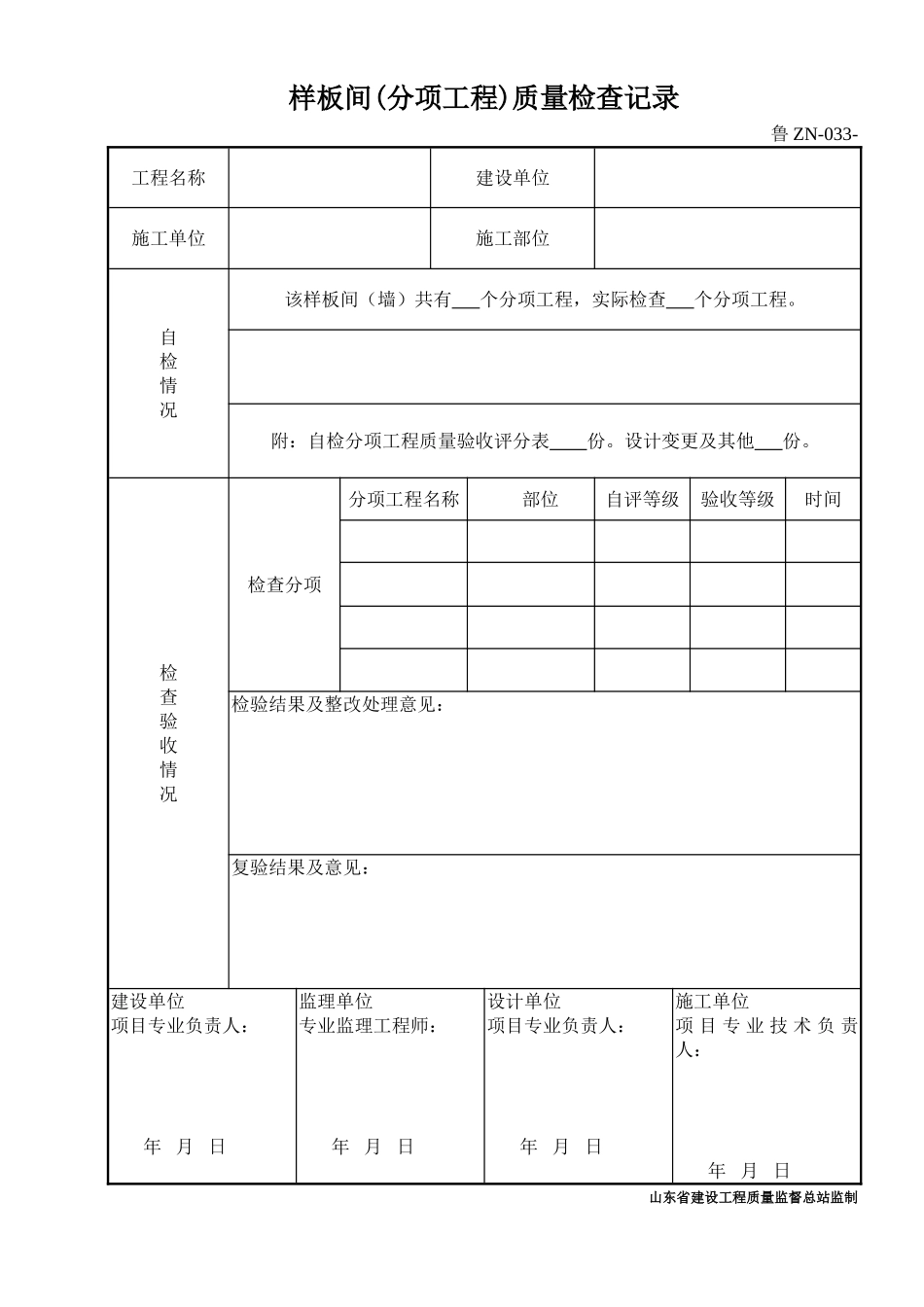 鲁ZN-033样板间质量检查记录_第1页