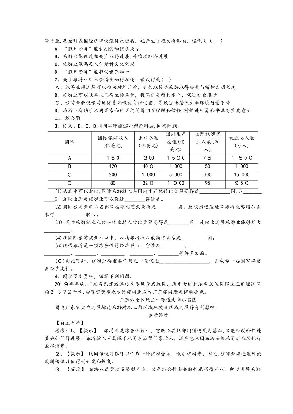 鲁教版高中地理选修三第一单元第2节《旅游业对社会发展的作用》学案_第3页