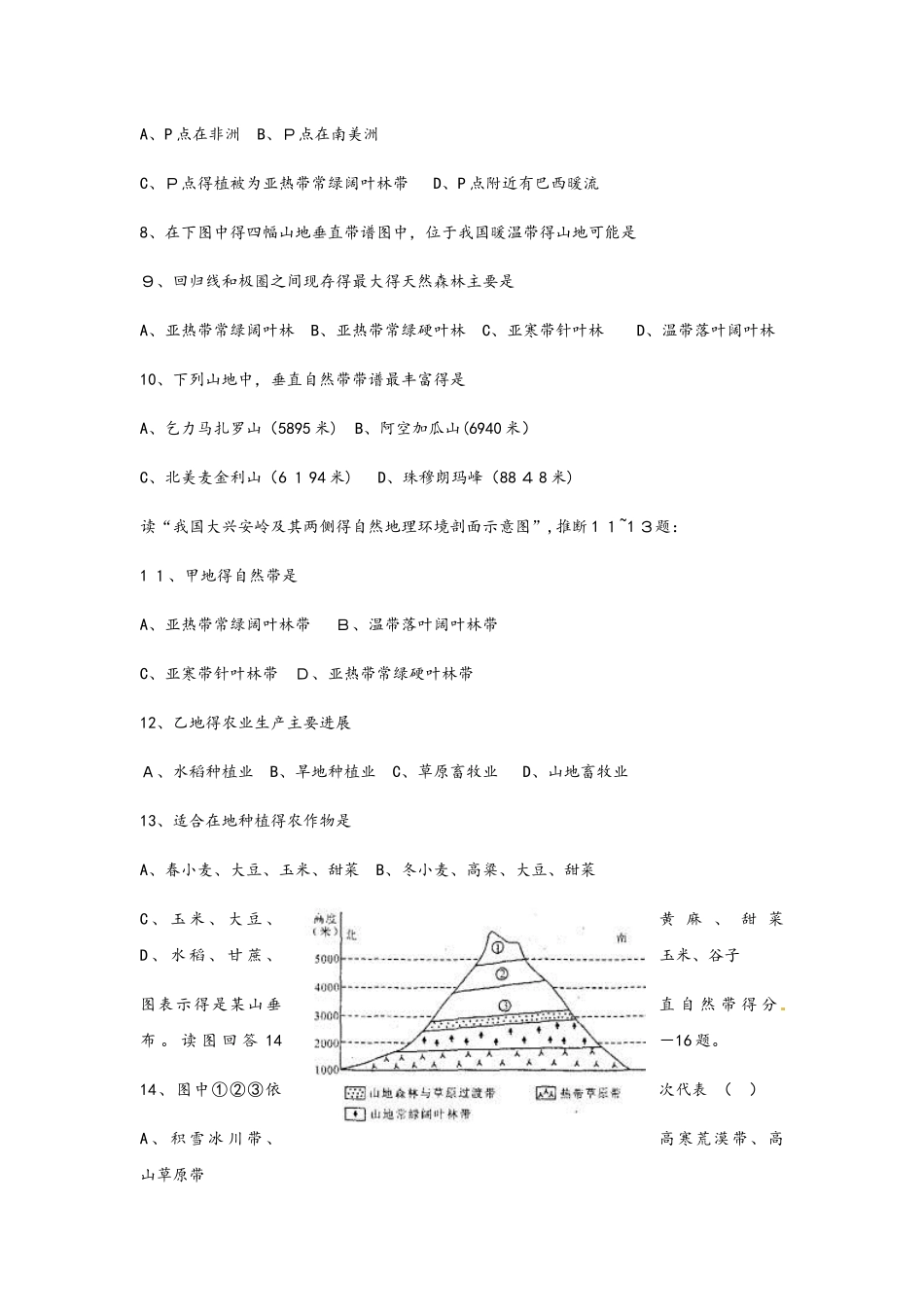 鲁教版高中地理必修一第三单元第1课《自然地理环境的差异性》课后练习_第2页