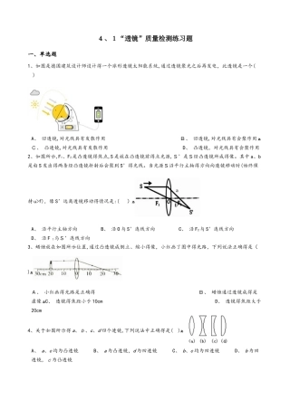 鲁教版（五四制）八的级物理上册：4.1“透镜”质量检测练习题