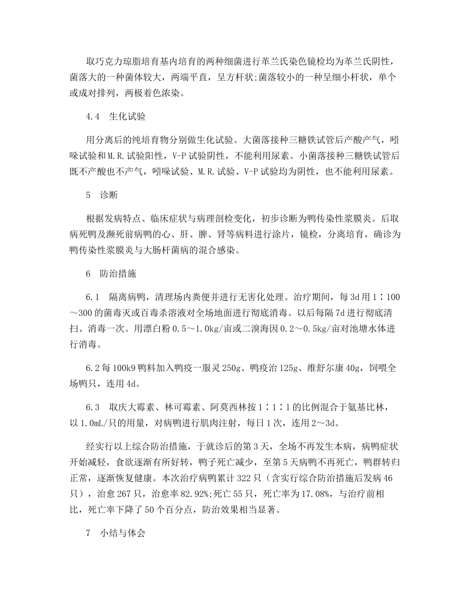 鸭传染性浆膜炎与大肠杆菌病混合感染的诊治_第3页