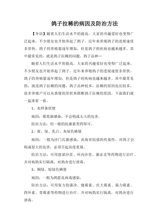 鸽子拉稀的病因及防治方法