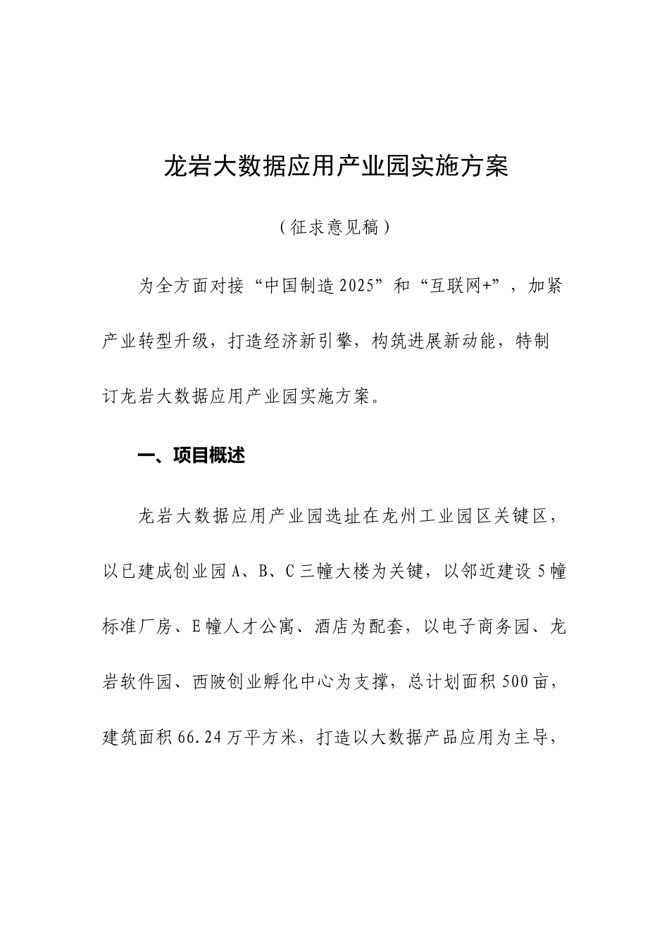 龙岩大数据产业园区实施专项方案_第1页