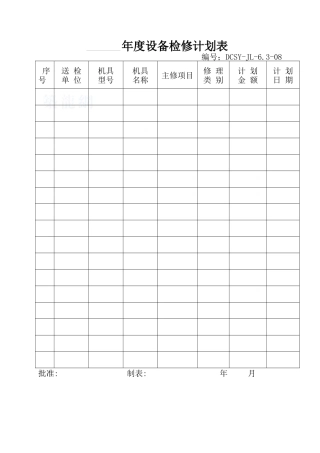 -年度设备检修计划表