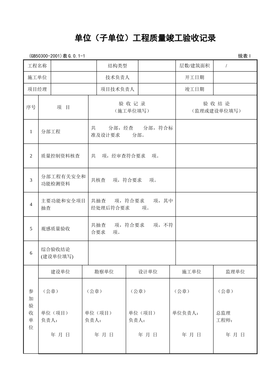 002单位工程质量竣工验收记录_第1页