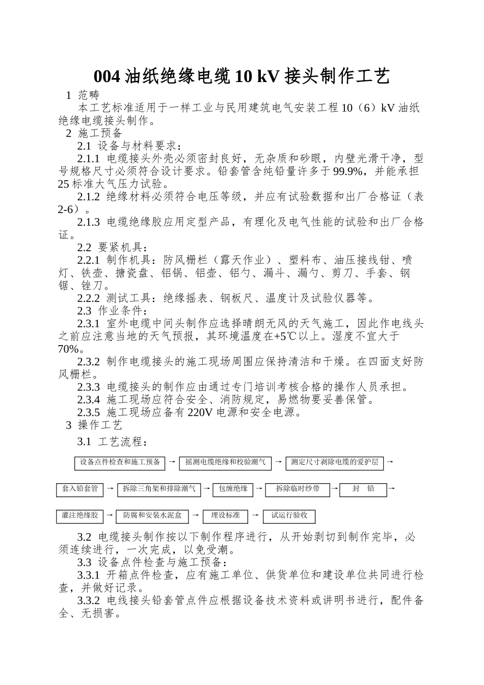 004油纸绝缘电缆10-kV接头制作工艺_第1页