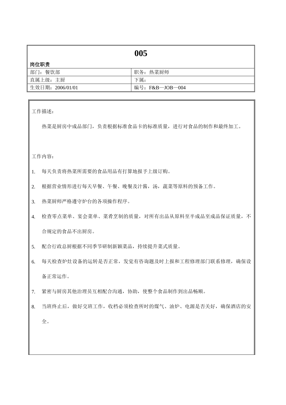 005.高星级酒店餐饮部厨房热菜厨师工作职责_第1页