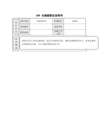 009-仓储部职位说明书