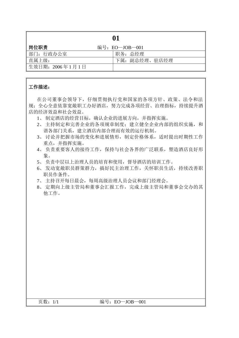 01.酒店总经理岗位职责_第1页