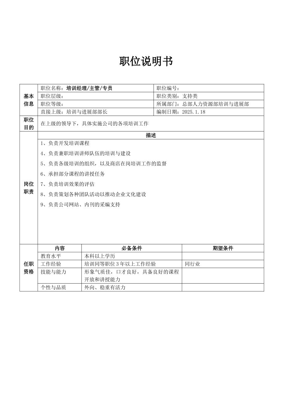 02-总部人力资源职位说明书_第3页